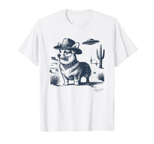 Corgi Cowboy, UFO Corgi Cowboy Hat, Corgi Mom, Corgi Dad T-Shirt