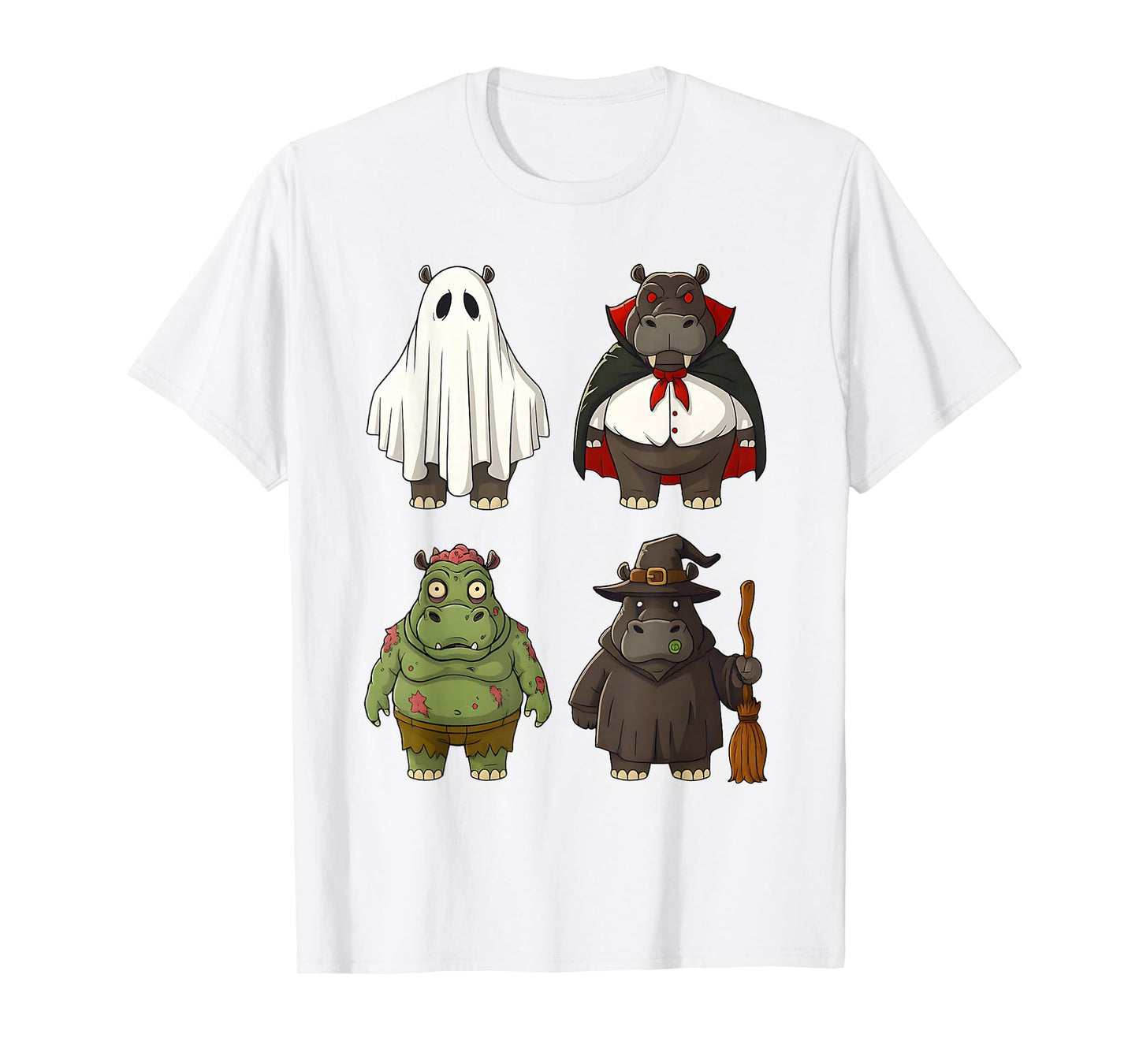 Funny Hippo Halloween Ghost Vampire Witch Zombie Costume T-Shirt
