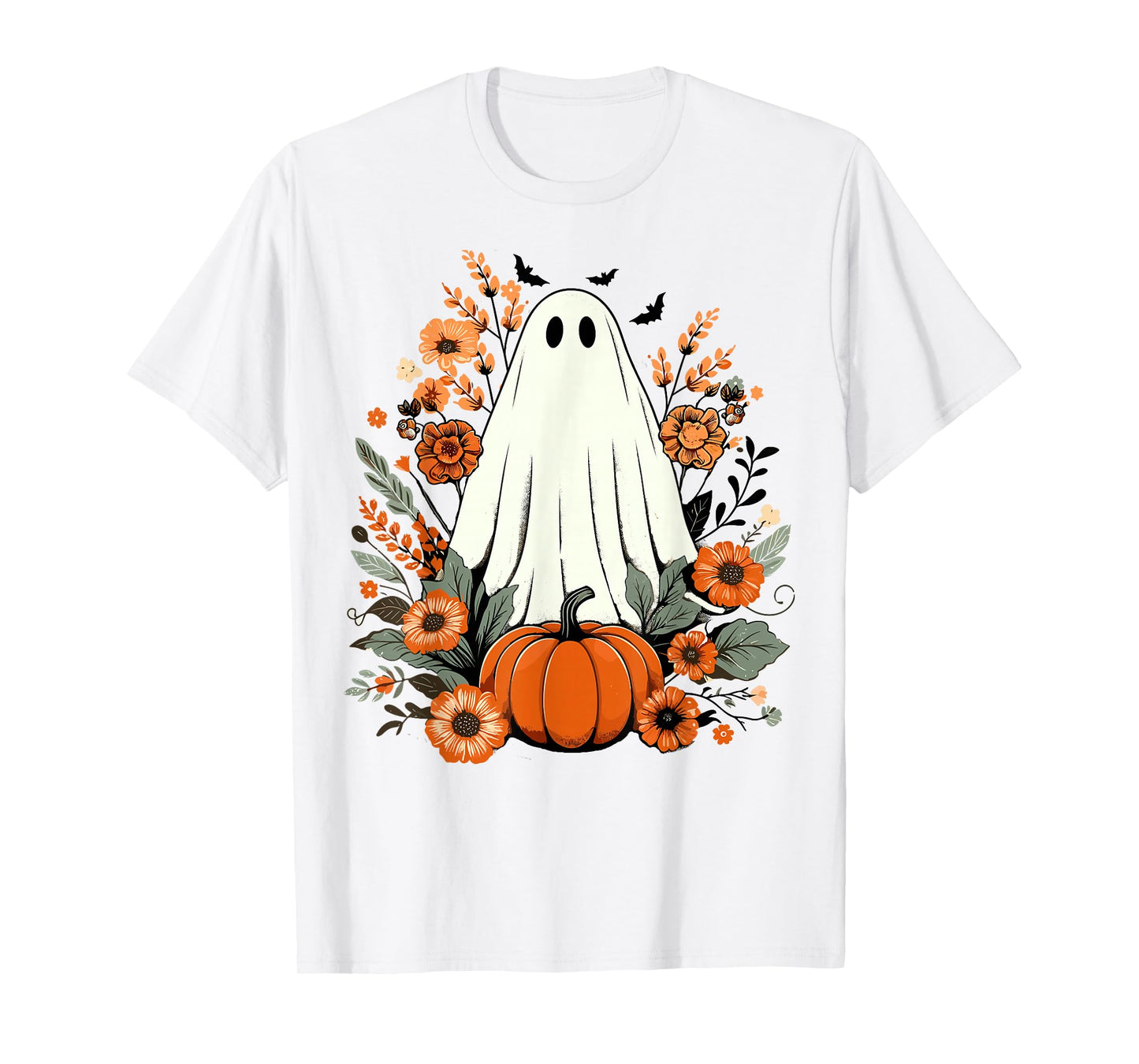 Floral Ghost Pumpkin Cute Fall Funny Spooky Halloween Ghost T-Shirt