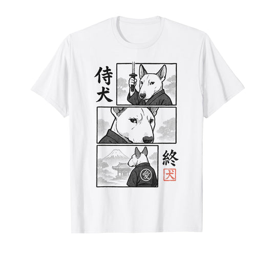 English Bull Terrier Samurai Warrior Manga Panels Dog Lover T-Shirt