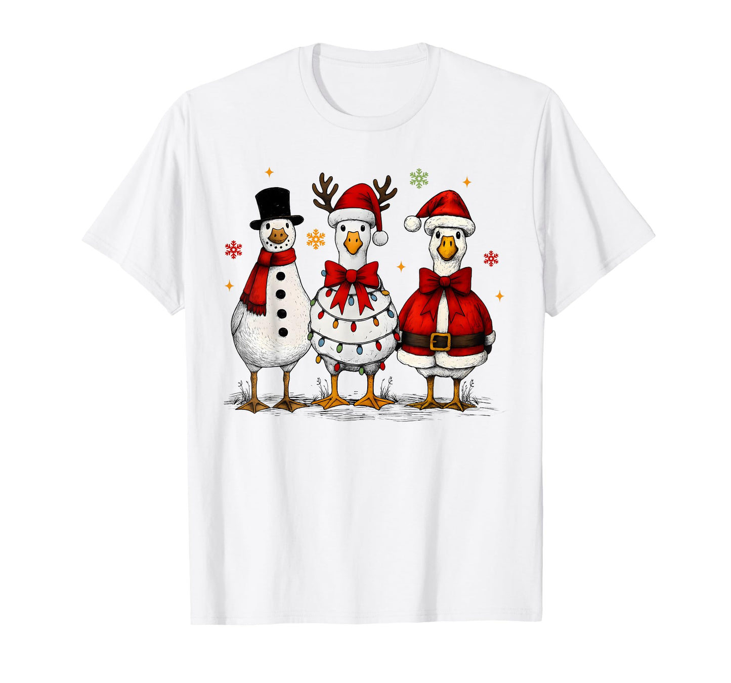 Funny Christmas Goose Santa Reindeer Snowman Men Women Kids T-Shirt