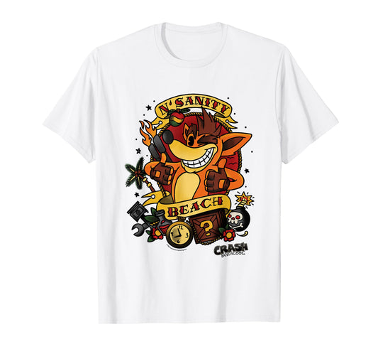 Crash Bandicoot N'Sanity Beach Vintage Tattoo Style T-Shirt