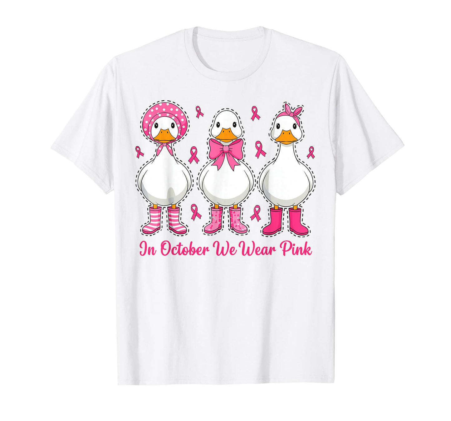 in October We Wear Pink Breast Cancer Awareness Goose T-Shirt