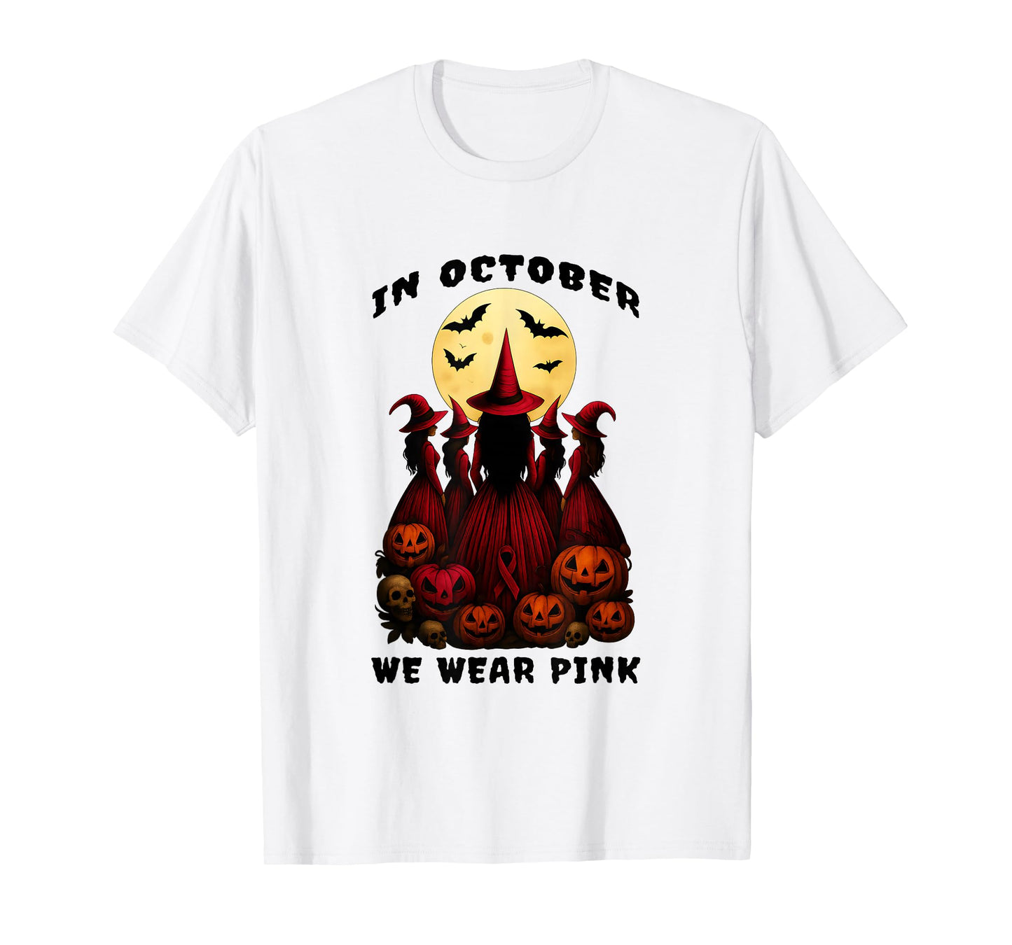 Breast Cancer Awareness Pink Ribbon Halloween Witches T-Shirt