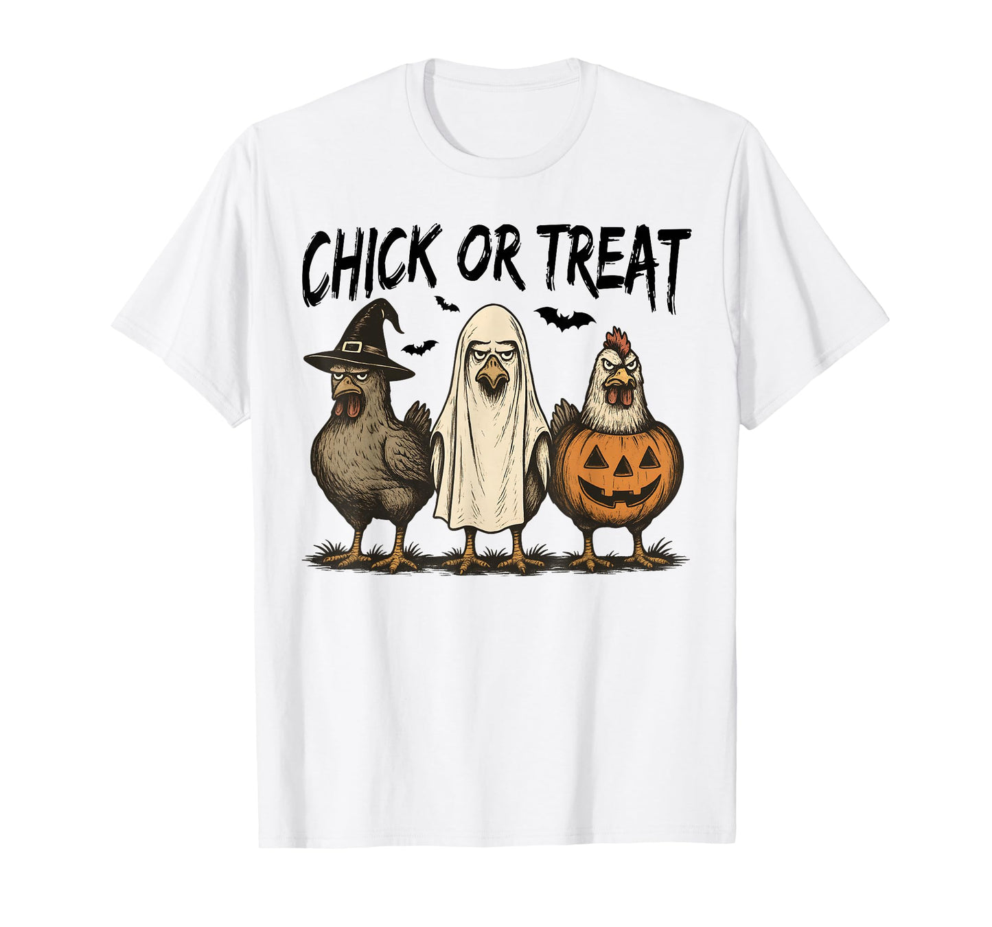 Chick Or Treat Funny Halloween Pumpkin Ghost Spooky Chicken T-Shirt