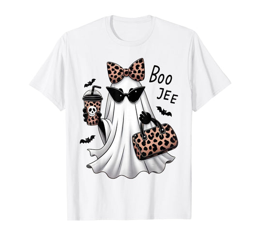 Coquette Leopard Ghost Coffee Boo-JEE Halloween Boujee Ghost T-Shirt