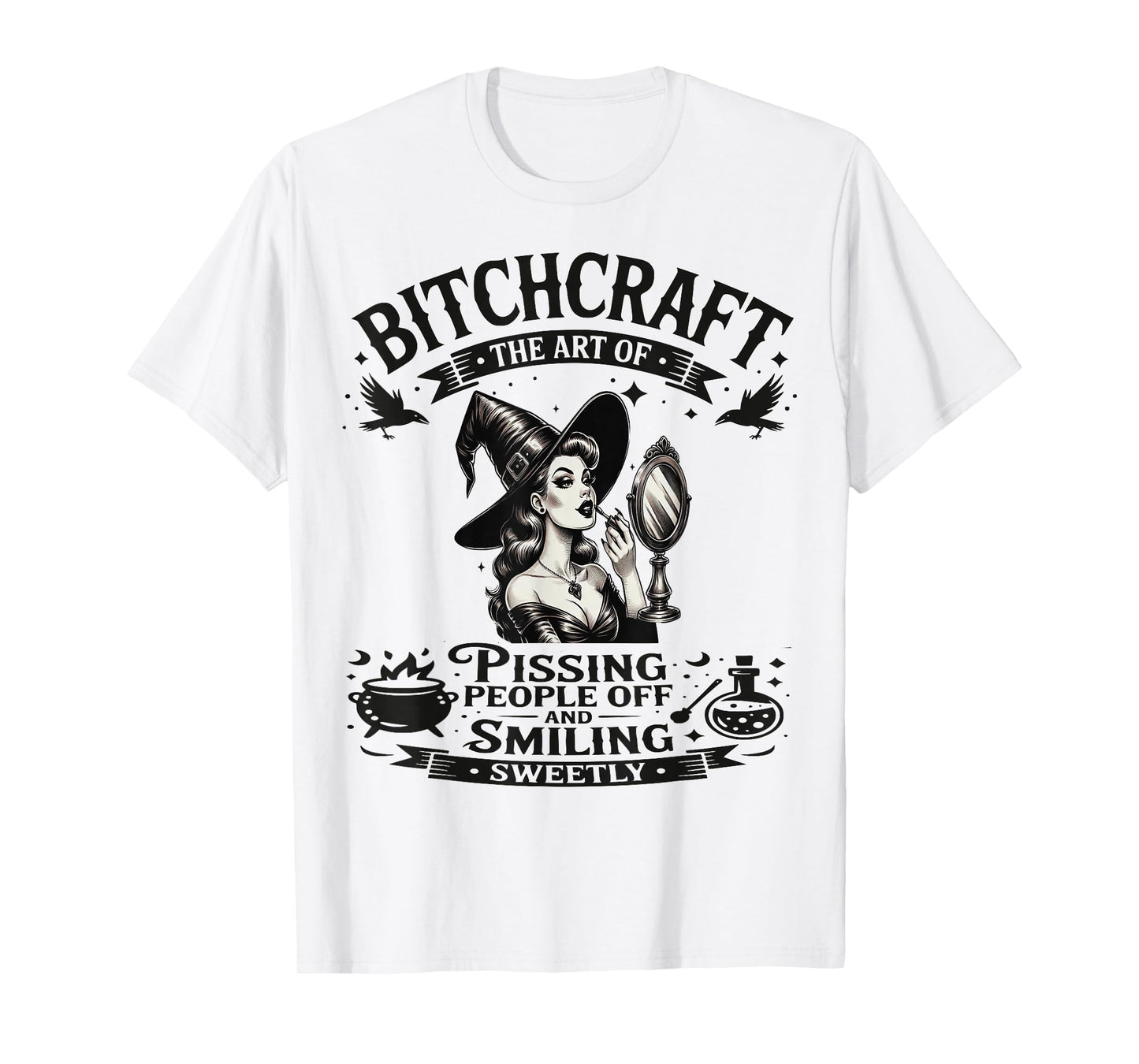 Halloween Vintage Witch Bitchcraft Pin Up Girl Funny T-Shirt