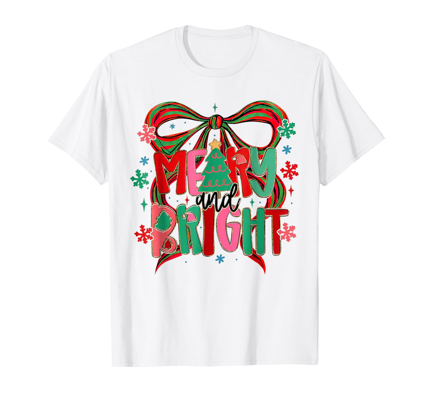 Merry & Bright Coquette Bow Christmas Xmas Pajamas Holiday T-Shirt