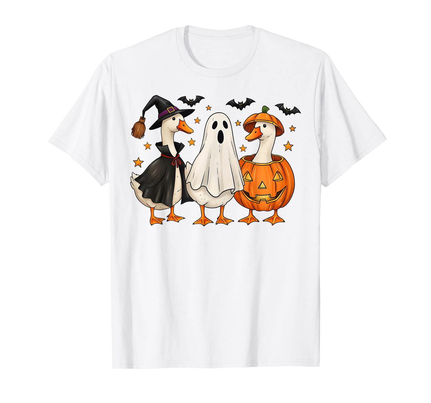 Funny Halloween Goose Trio in Ghost Witch Pumpkin Costumes T-Shirt