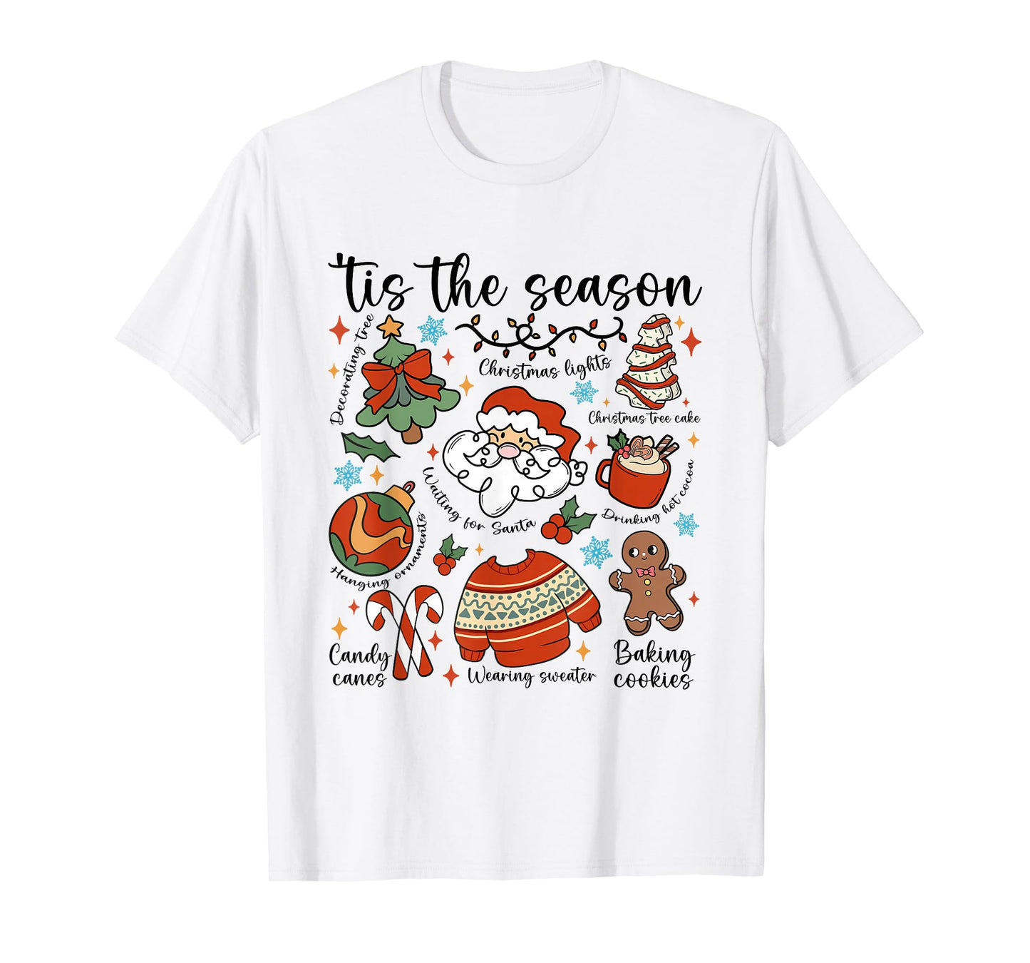 Retro Tis The Season Christmas Doodles Cute Santa Claus Xmas T-Shirt