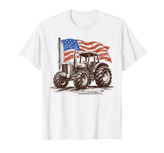 Farm Tractor Proud Farmer Patriotic American Flag Tractor T-Shirt