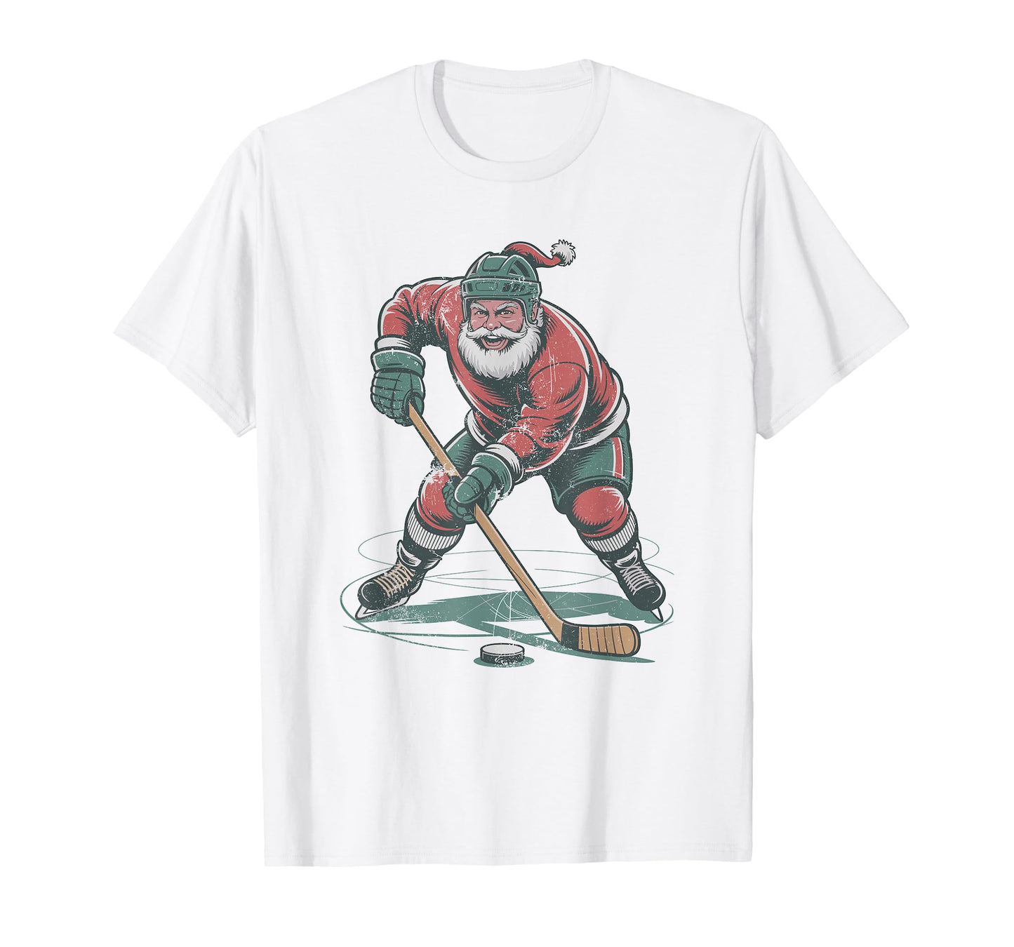 Santa Playing Hockey Retro Vintage 90s Christmas Holiday T-Shirt