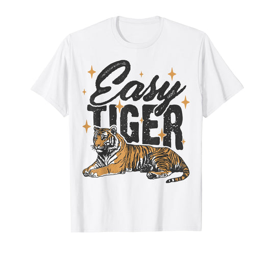 Easy Tiger Retro Distressed Vintage Tiger Graphic T-Shirt