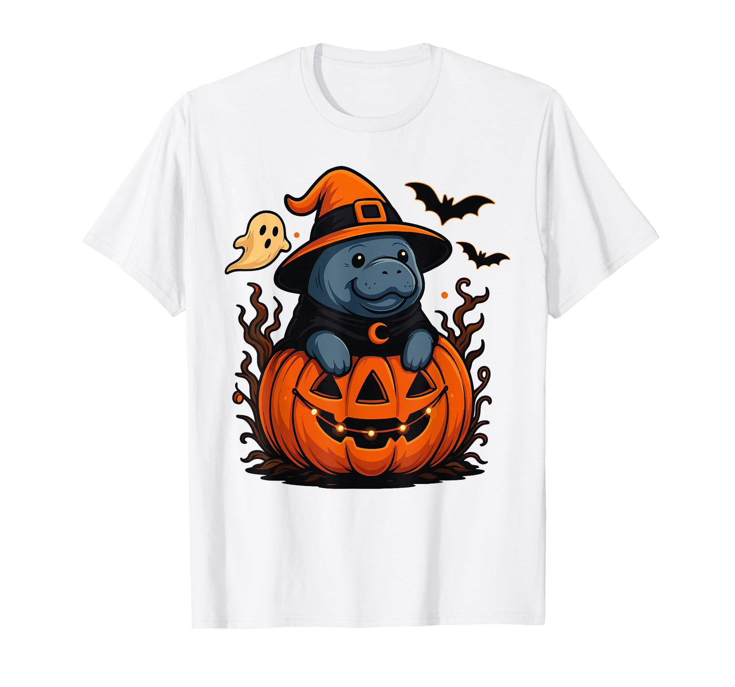 Manatee Witch Hat Pumpkin Halloween Spooky Season T-Shirt
