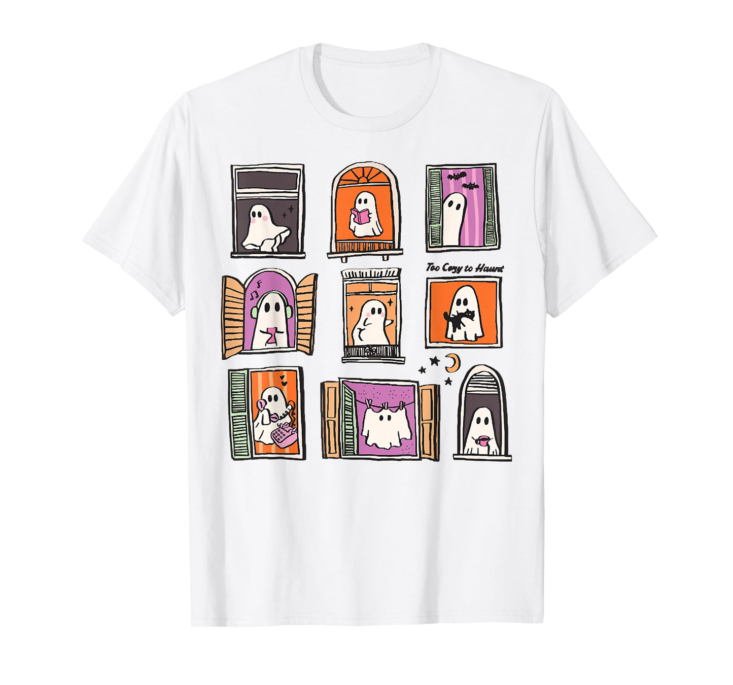 Coquette Ghost Spooky Whimsical Ghosts in Cozy Windows T-Shirt