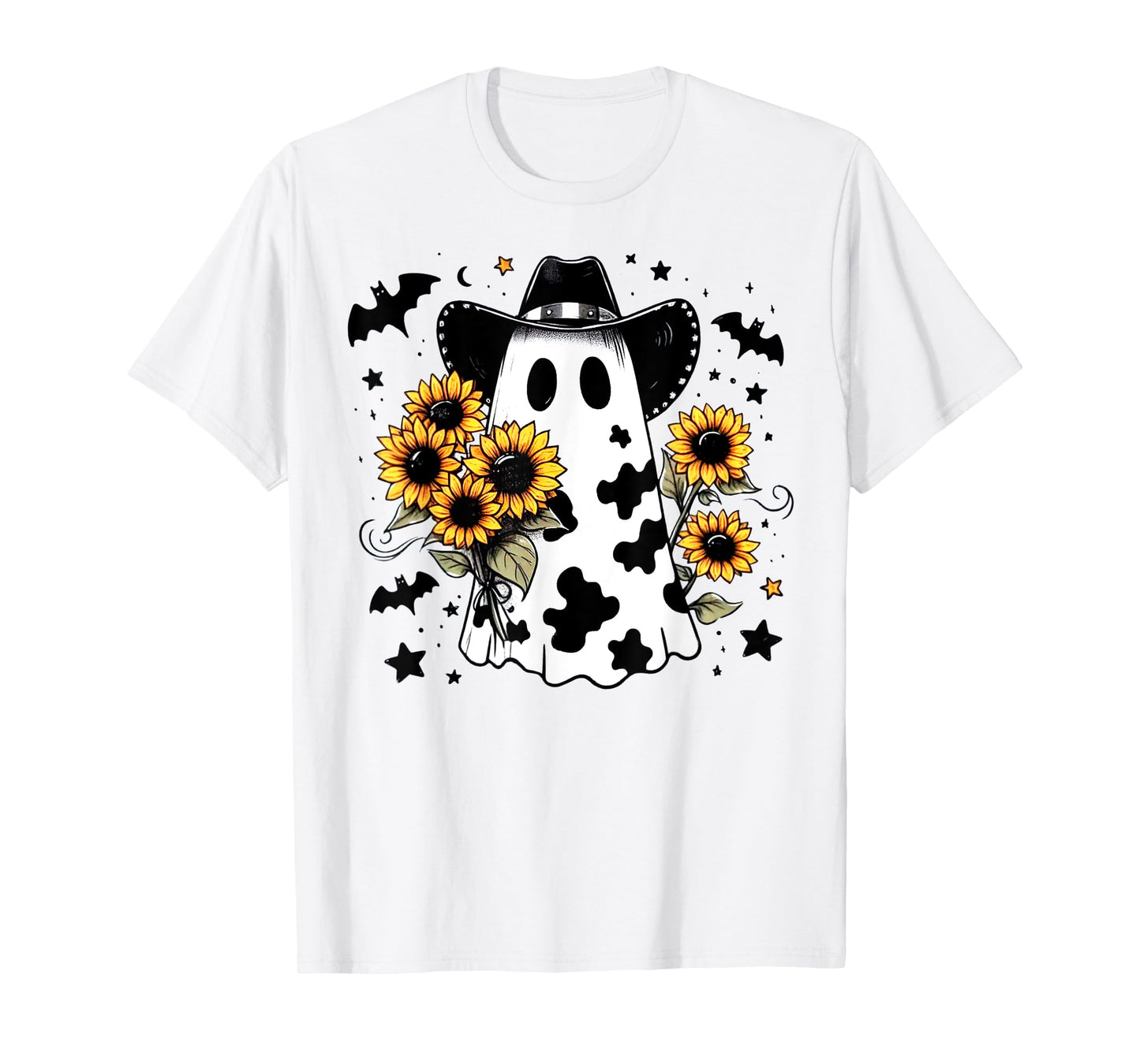 Cute Cowhide Ghost Sunflowers Funny Snarky Boojee Halloween T-Shirt