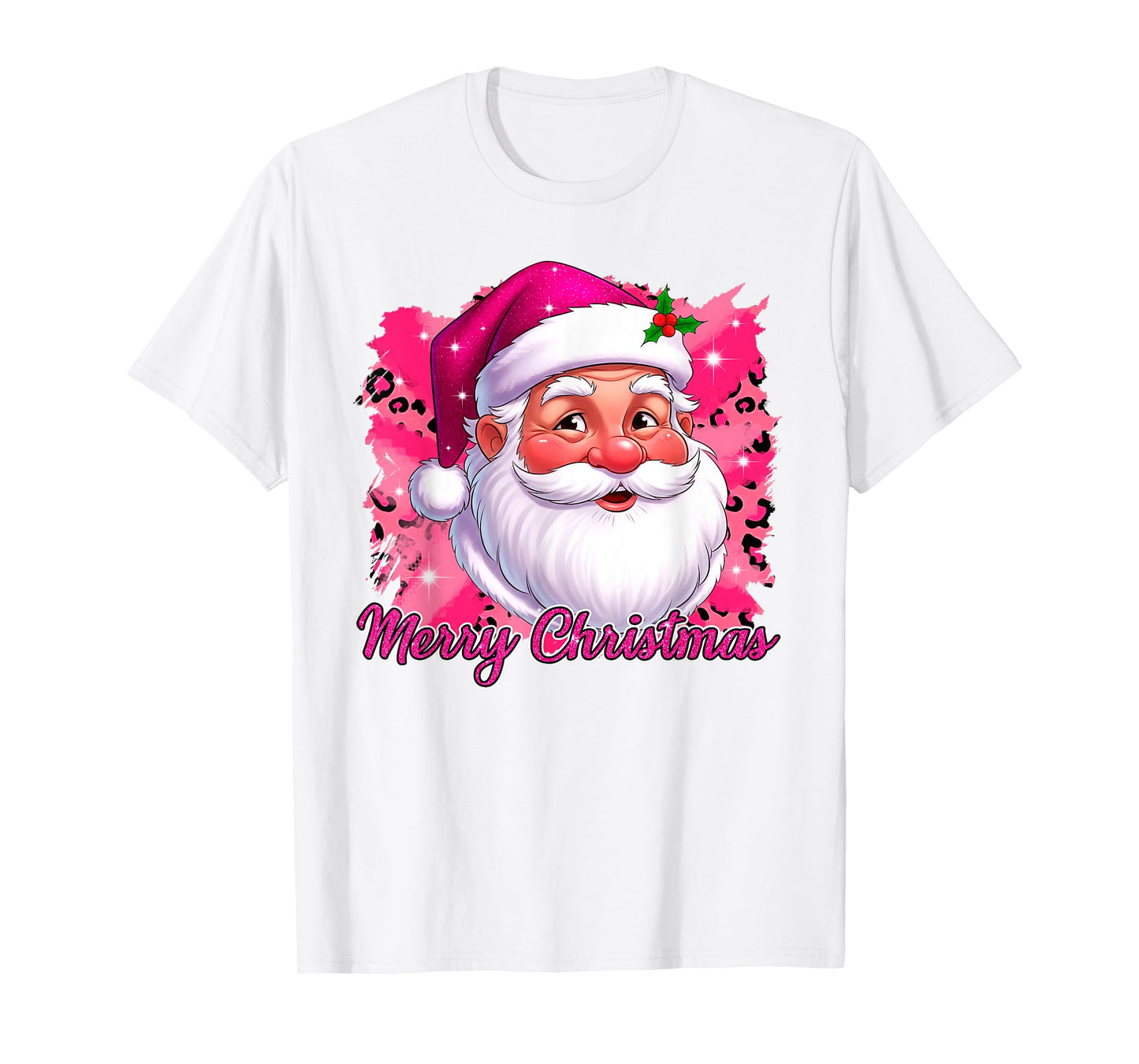 Merry Christmas Santa Claus Pink Leopard Santa Face Xmas T-Shirt