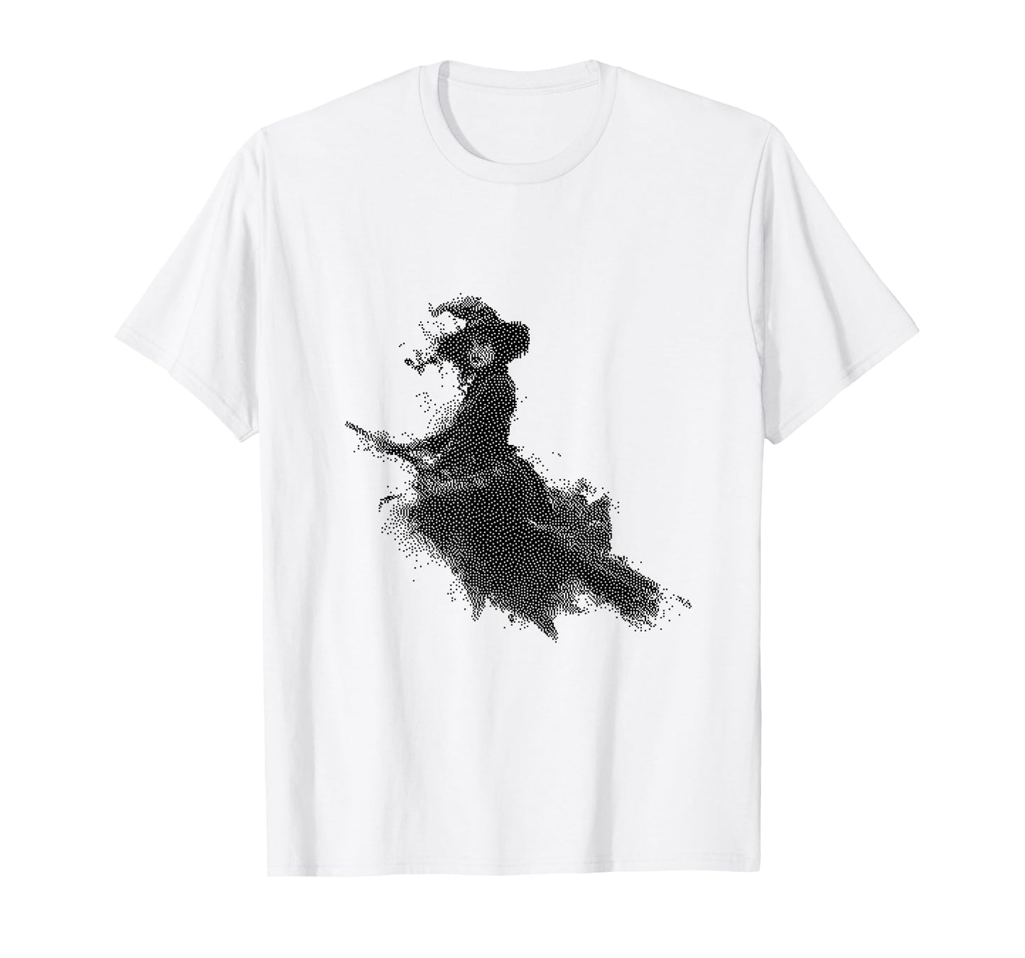 Spooky Witch Riding Broom Halloween Art T-Shirt