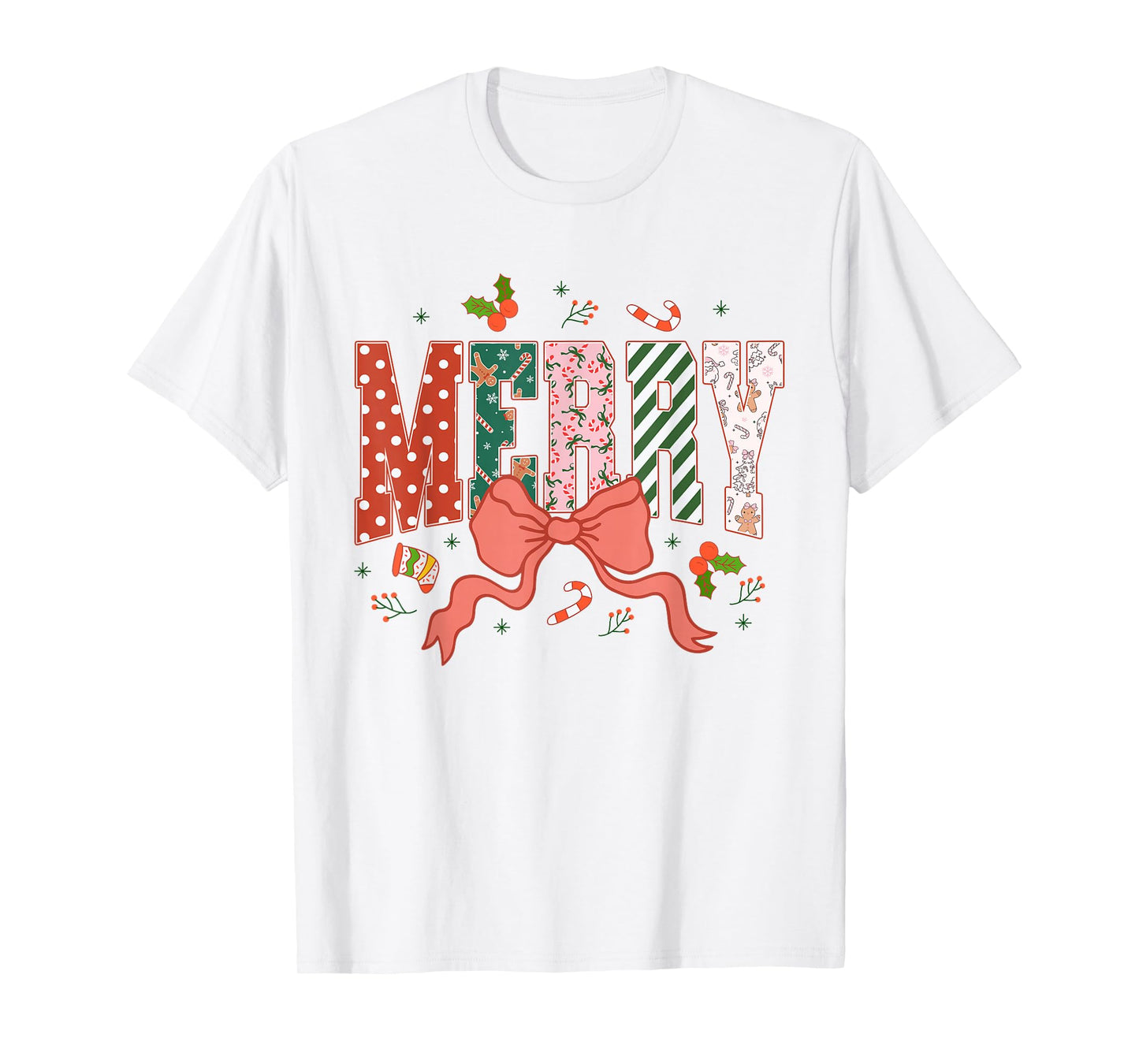 Coquette Merry Christmas Xmas Merry and Bright Family Womens T-Shirt