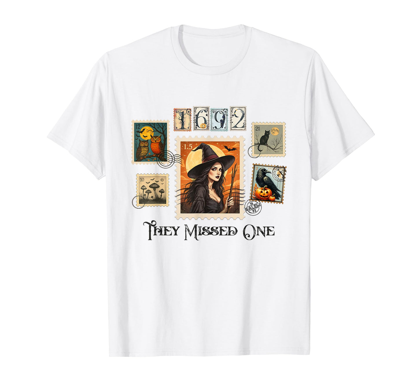 Witch Salem They Missed One 1692 Halloween Postage Stamp T-Shirt