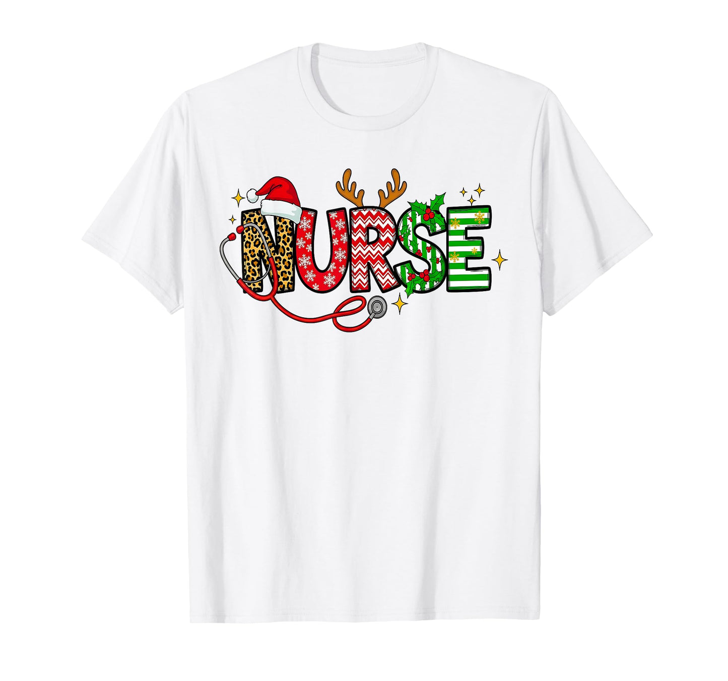 Stethoscope Santa Hat Reindeer Xmas Christmas Nurse T-Shirt