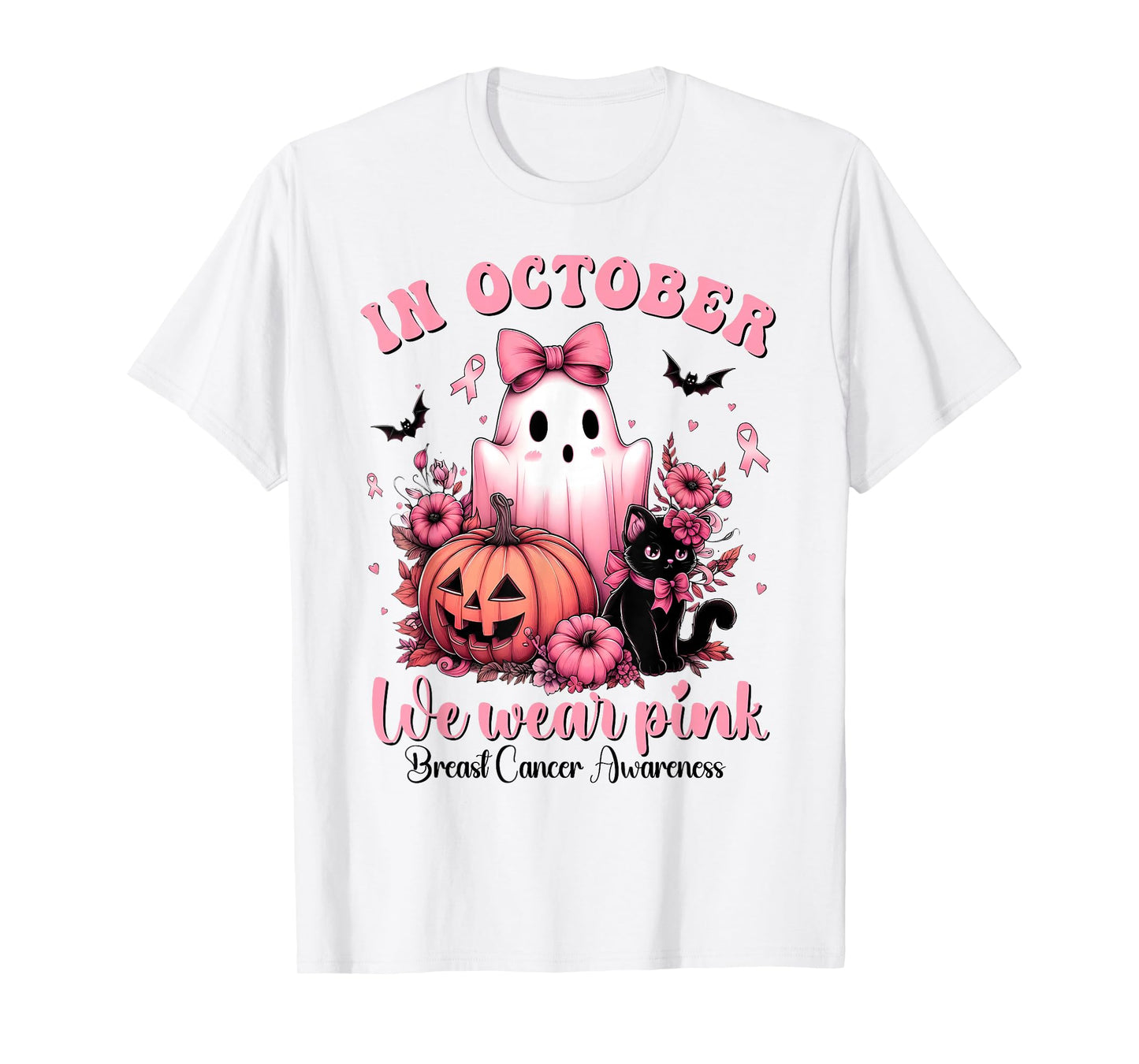 Breast Cancer Women Halloween in October We Wear Pink Witch T-Shirt