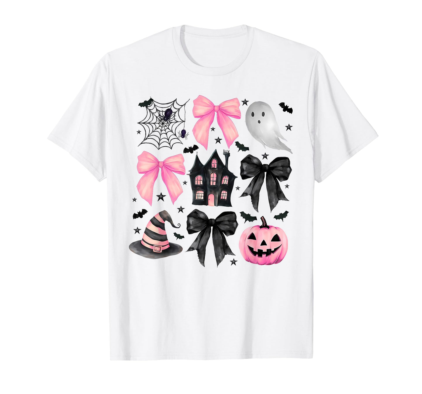 Pink Coquette Bow Halloween Pumpkin Day Women Girls Kids T-Shirt