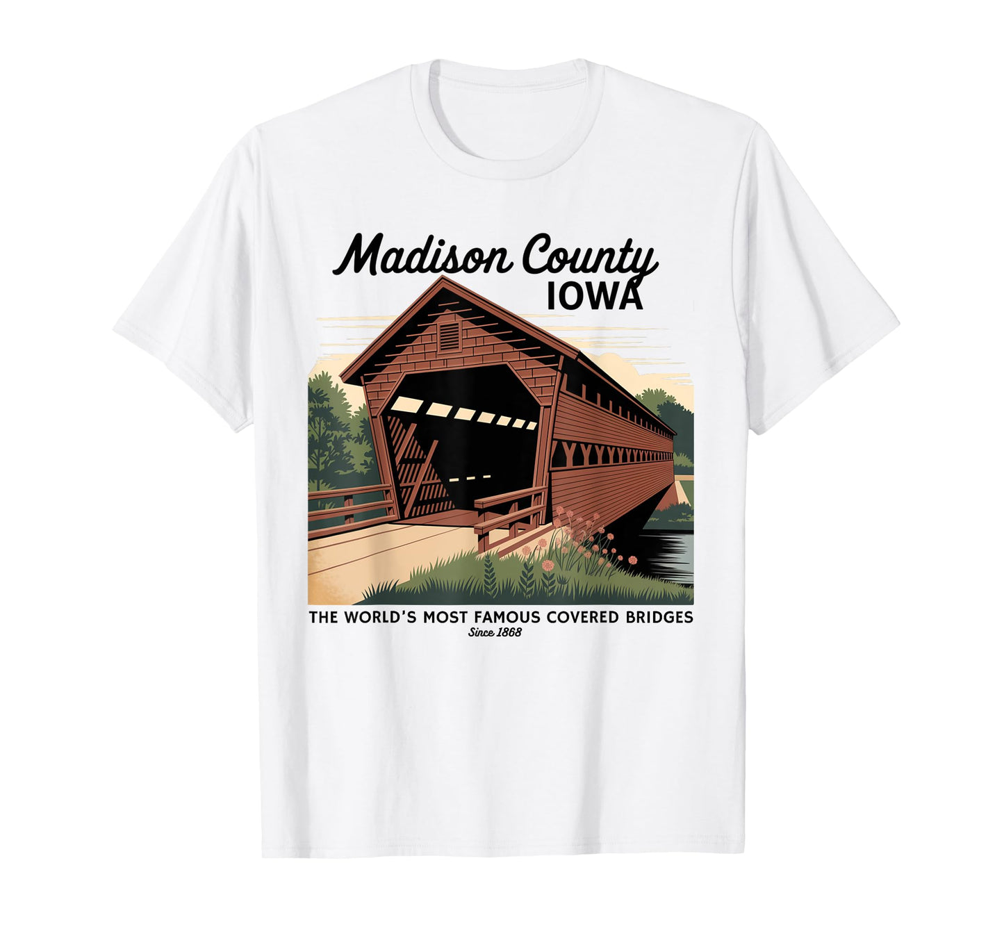Vintage Poster-Style Covered Bridges Madison County Iowa T-Shirt