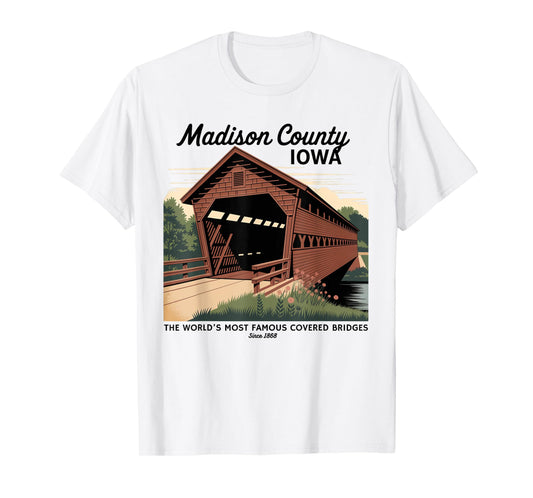 Vintage Poster-Style Covered Bridges Madison County Iowa T-Shirt