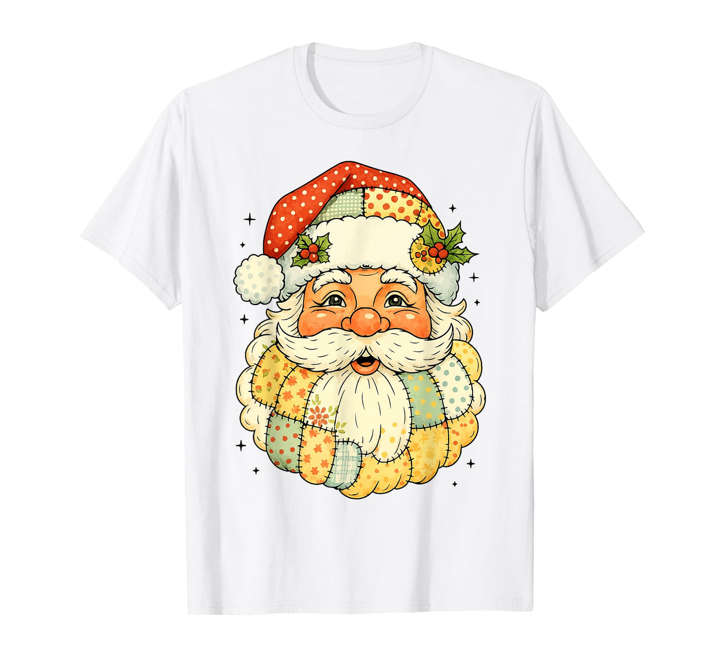 Retro Patchwork Santa Claus Funny Vintage Christmas T-Shirt