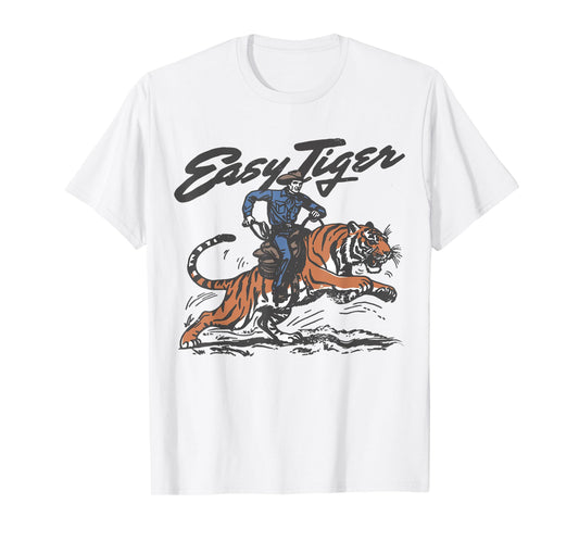 Easy Tiger Retro Cowboy Design Western Graphic T-Shirt