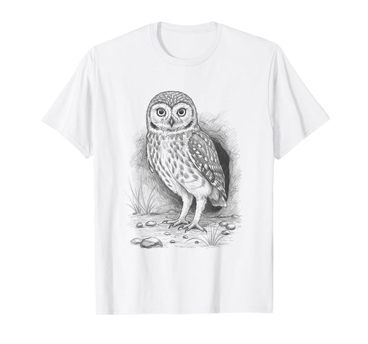 Vintage Burrowing Owl Hand Drawn Art Design T-Shirt
