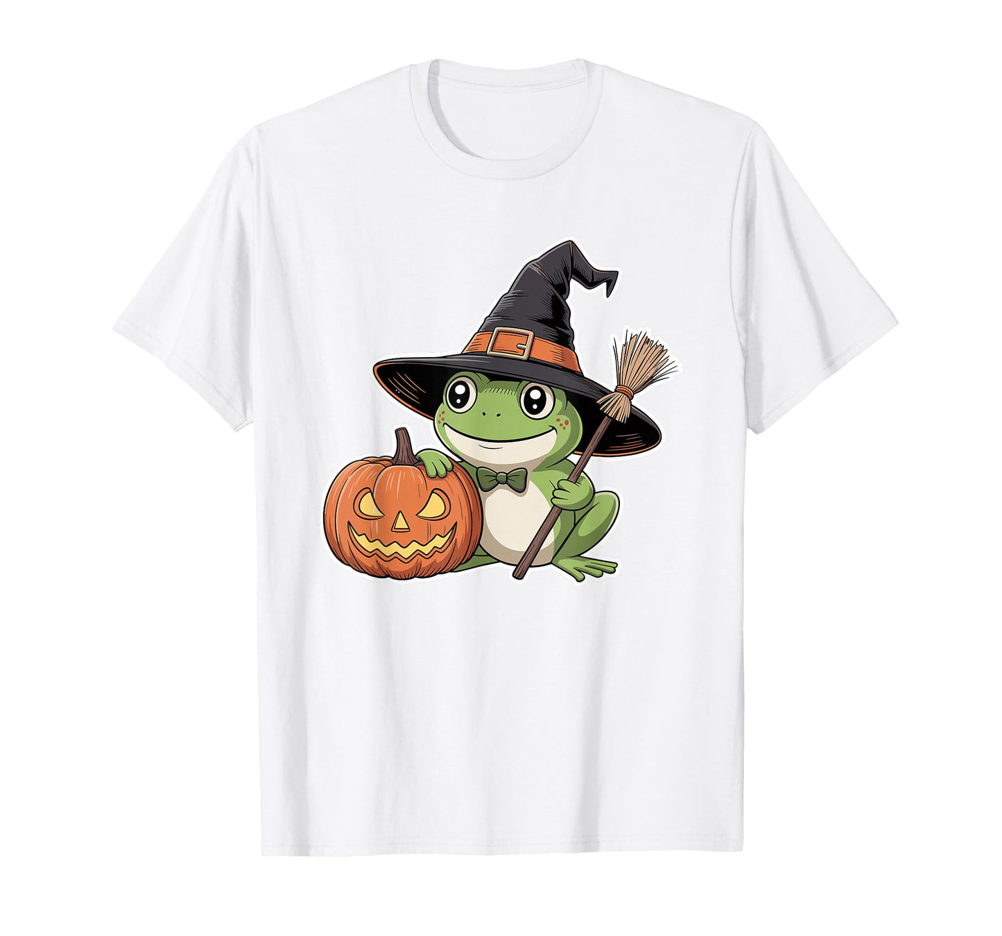 Cute Frog Witch Pumpkin Halloween Spooky Season Design T-Shirt