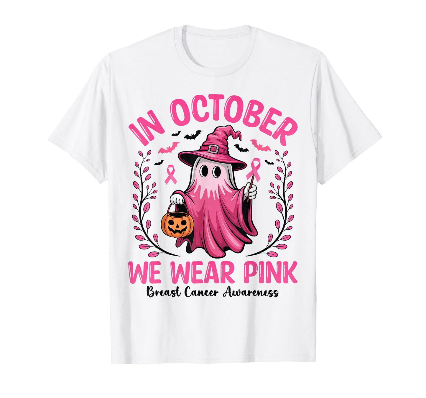 We Wear Pink in October Funny Ghost Breast Cancer Awareness T-Shirt