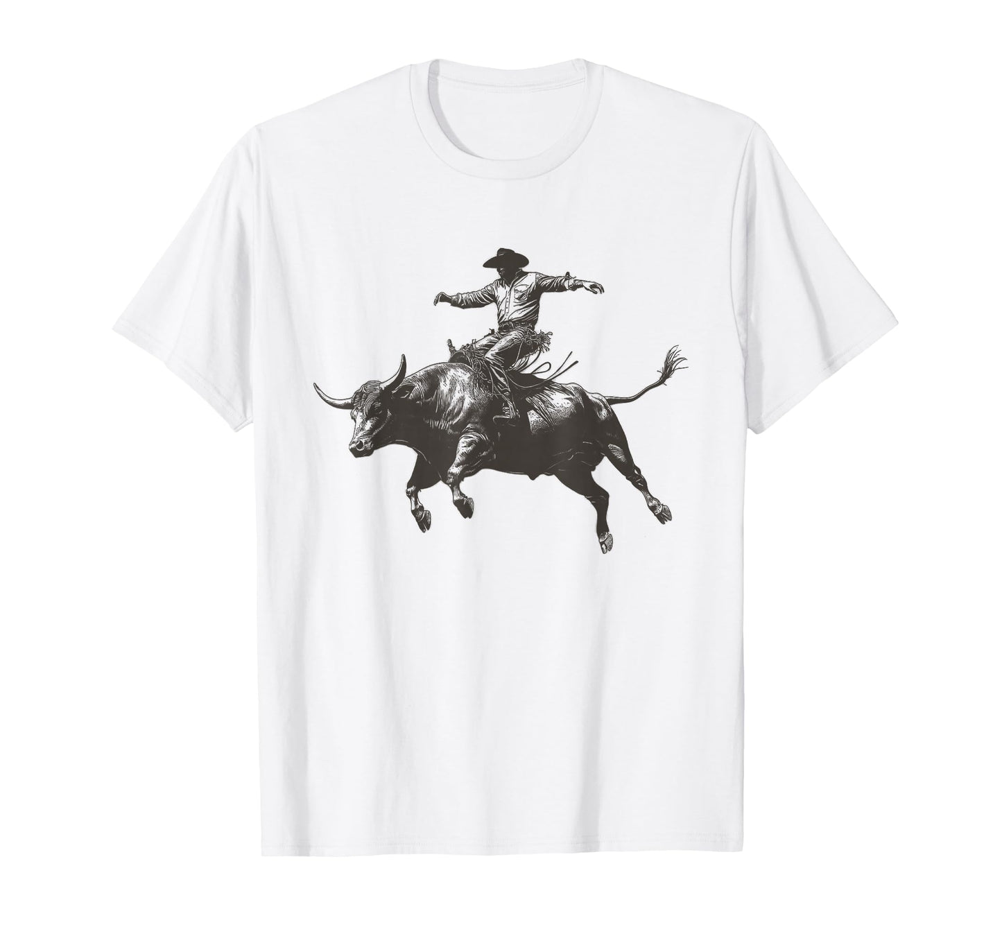 Vintage Cowboy Festival Country Music Concert Grey Cowboy Riding Bull T-Shirt - Unisex-Adults & Kids - Short Sleeve - Classic Fit - Crew Neck - Small