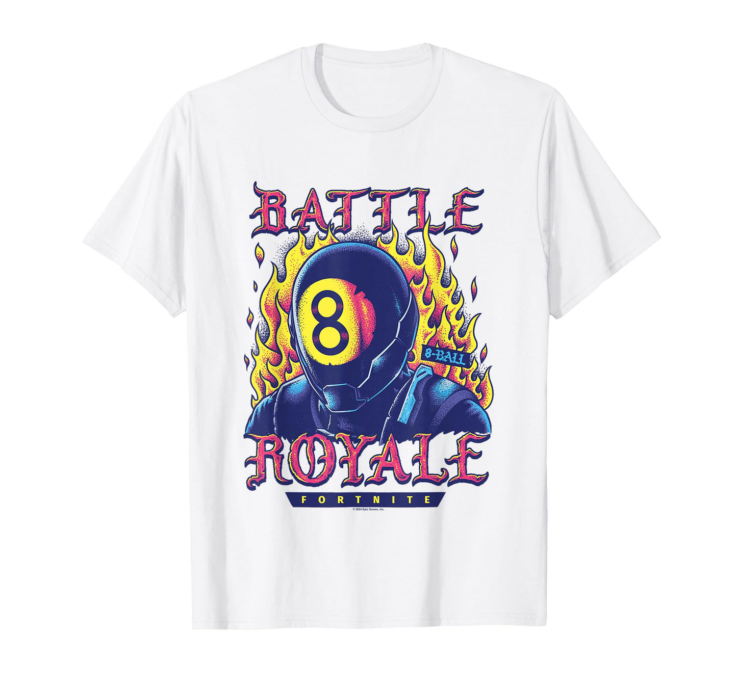Fortnite Battle Royale 8-Ball On Fire Retro Big Chest Poster T-Shirt