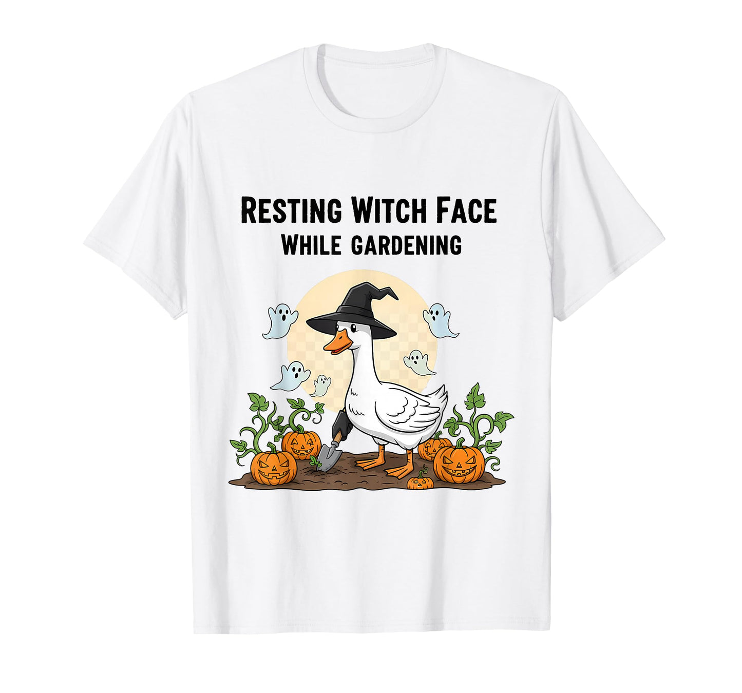 Gardening Goose Halloween Resting Witch Face Funny Pumpkin T-Shirt