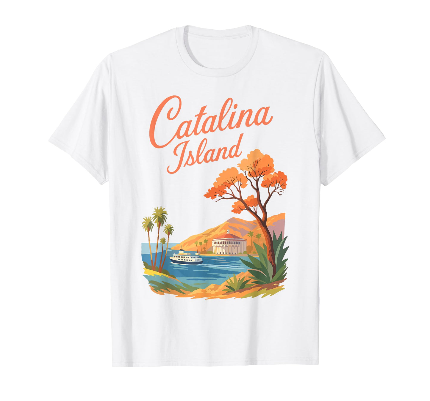 Catalina Island Ocean View Palm Boat Coast Retro Catalina T-Shirt