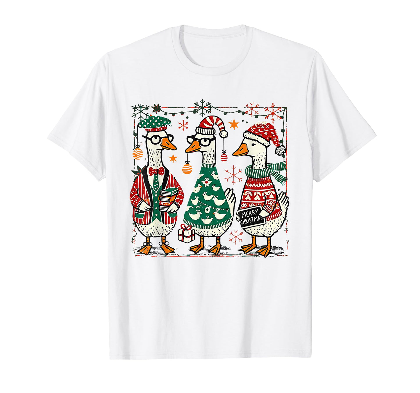 Retro Christmas Silly Goose Christmas Light Goosemas Funny T-Shirt
