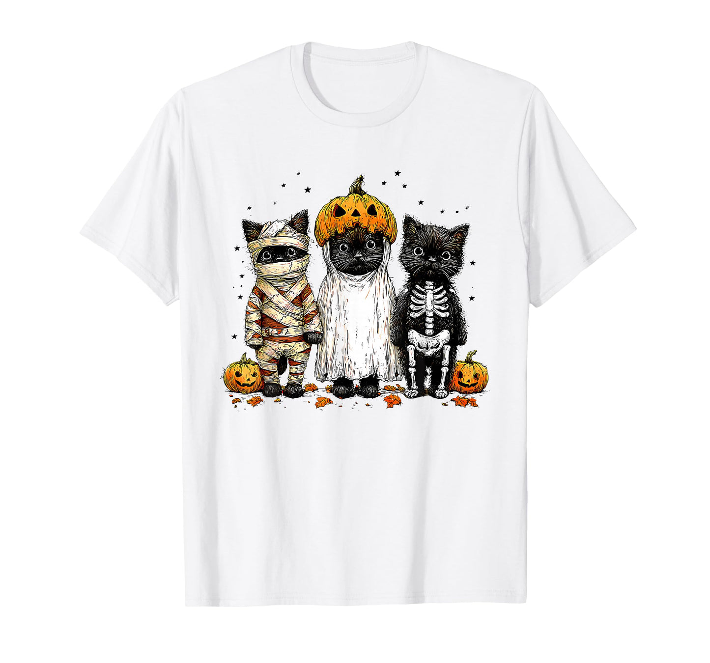 Retro Black Cat Witch Scary Halloween Pumpkin Costume T-Shirt