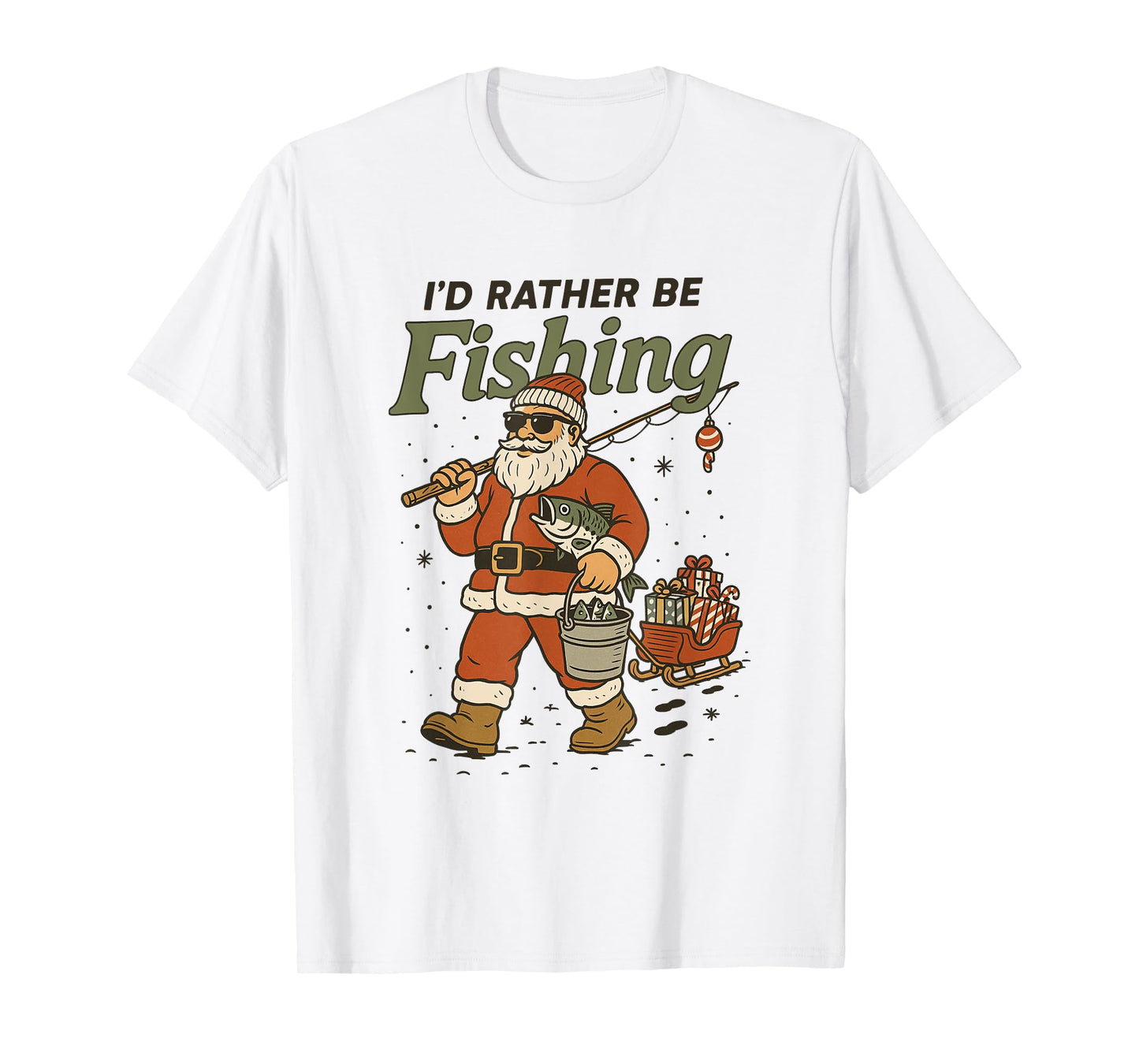 Vintage I'd Rather Be Fishing Santa Christmas Fish Cute Xmas T-Shirt