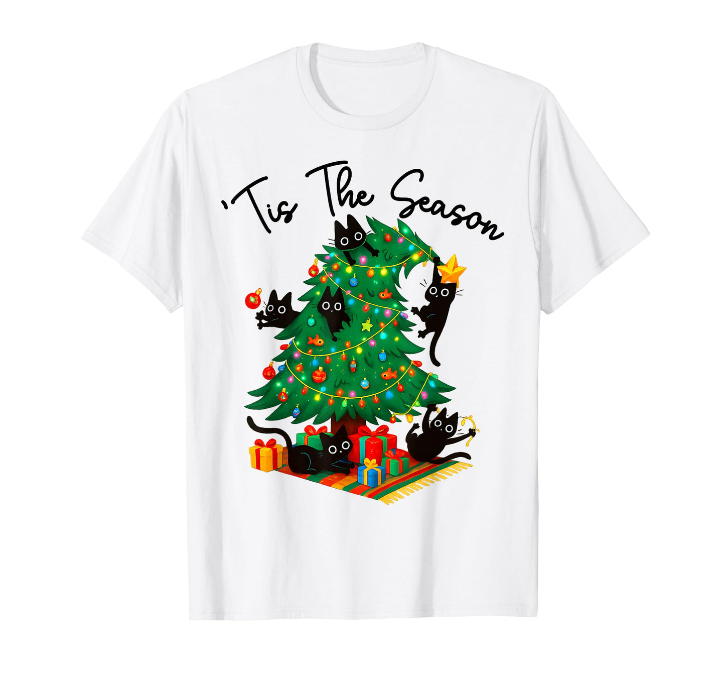 Tis The Season Christmas Tree Cute Black Cat Matching Family T-Shirt