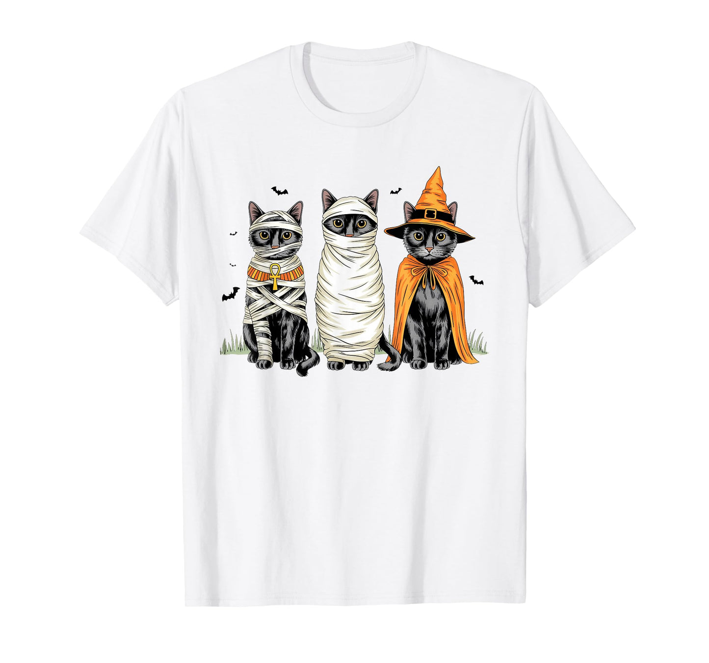Retro Cat Witch Scary Halloween Pumpkin Women Men Kids T-Shirt