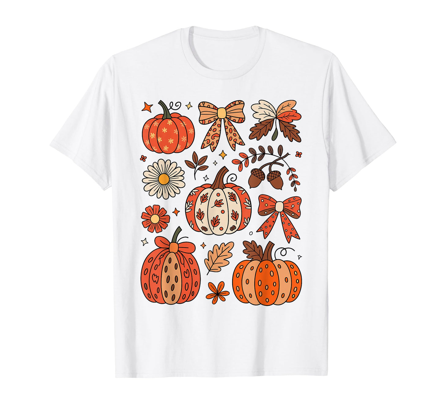 Fall Boho Floral Pumpkin Coquette Bow Thanksgiving Vintage T-Shirt