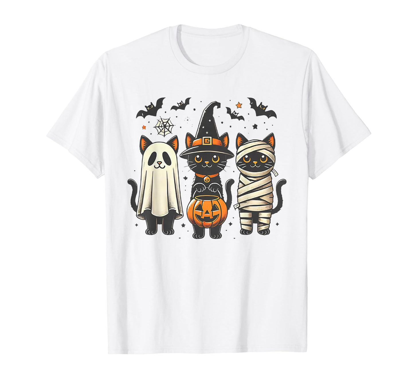 Retro Black Cat Witch Scary Halloween Pumpkin Women Men Kids T-Shirt