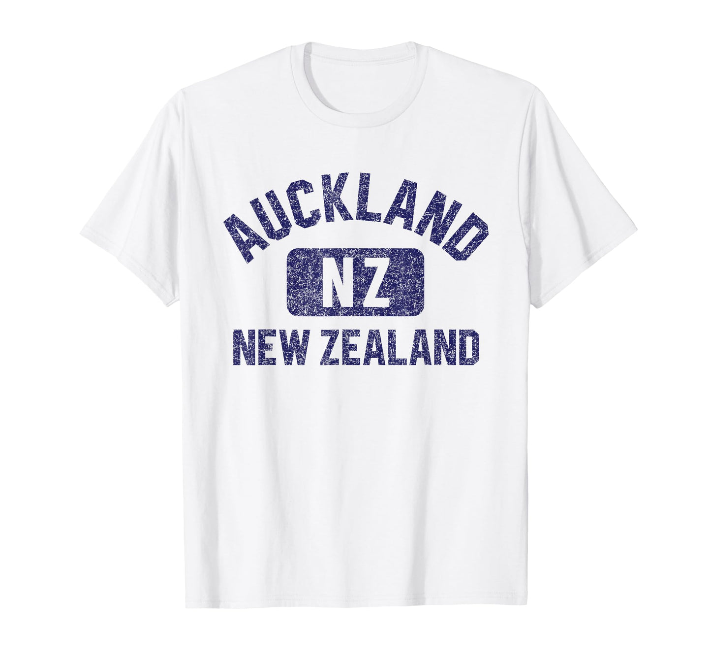 Auckland New Zealand Gym Style Distressed Dark Blue Print T-Shirt