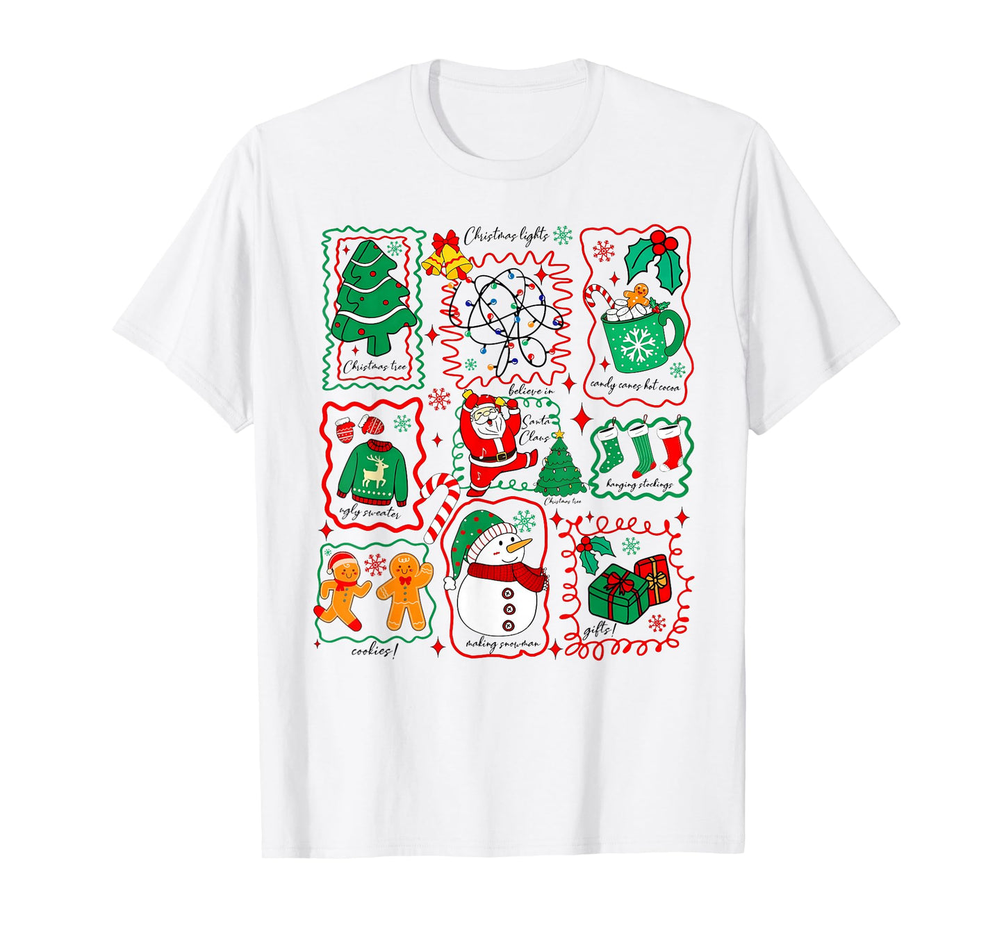 Retro Christmas Santa Claus Cocoa Xmas Tree Snowman T-Shirt