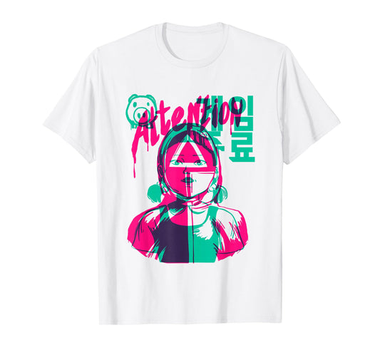 Squid Game 2 Attention Dripping Paint Neon Doll Portrait T-Shirt