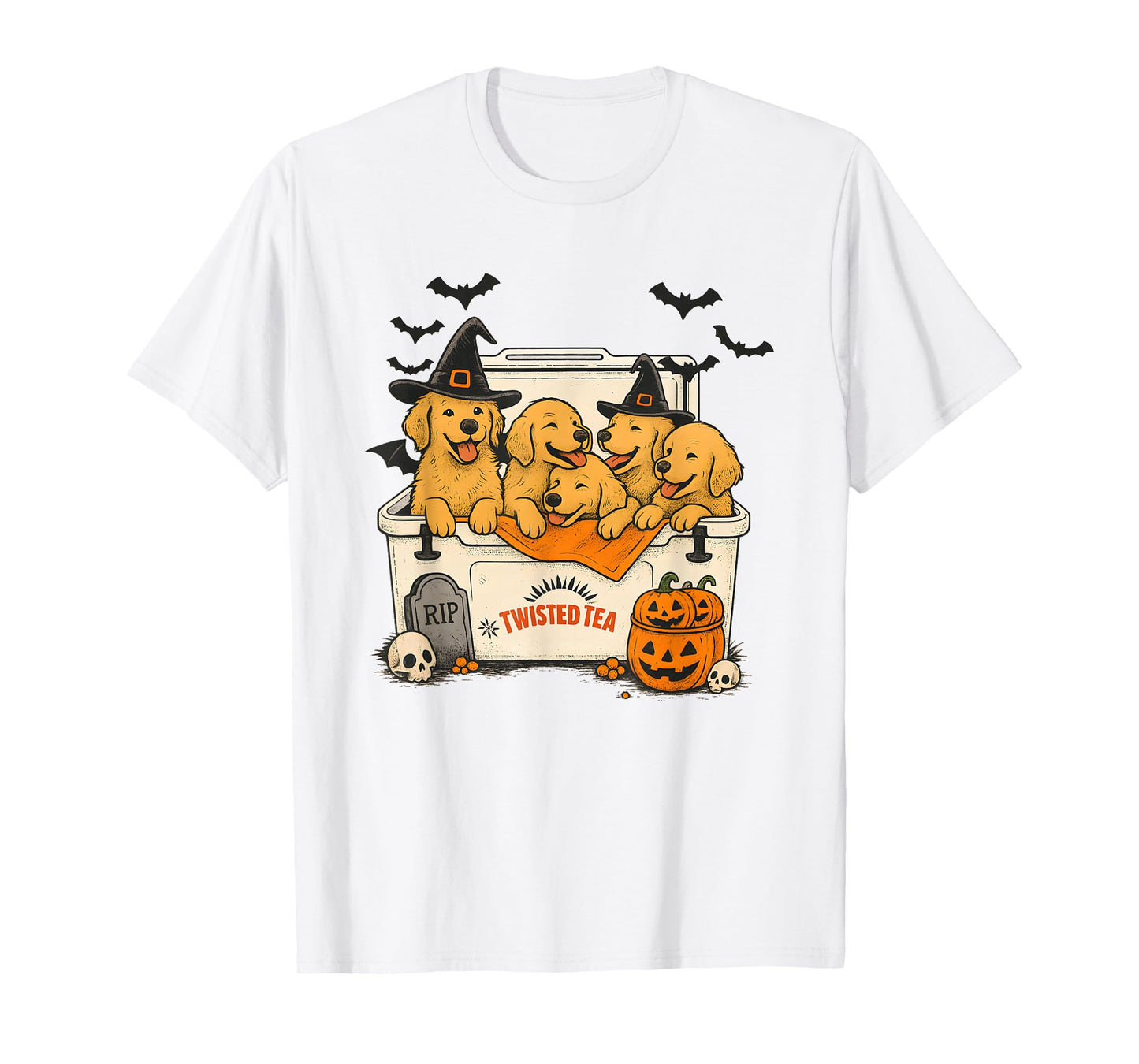 Halloween Golden Retriever Puppies in Witch Hats T-Shirt