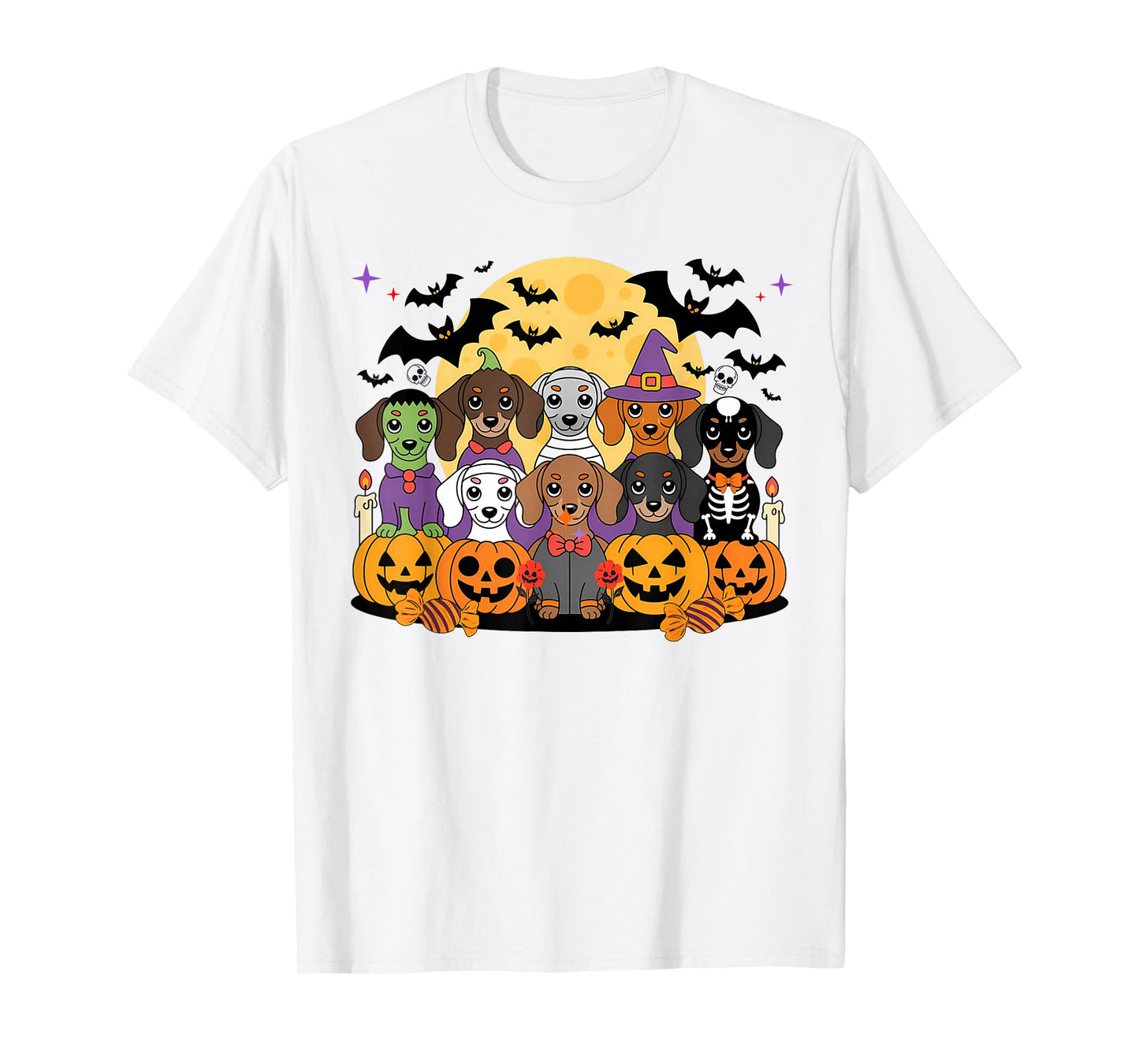 Dachshund Dog Halloween Witch Mummy Skeleton Sausage Dogs T-Shirt